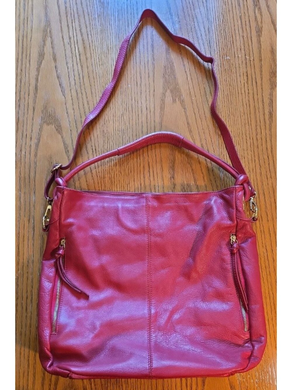 Italian Vera Pelle Leather Shoulder Boho Bag Red Made in Italy Genuine Leather